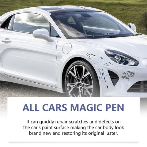 White sports car with scratches on front bumper, Go To Magic Pen Scratch Remover For Cars Quick Fix For Scratches And Paint Damage