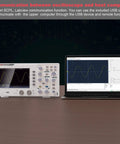 Dual Channel 110 MHz Digital Oscilloscope With 7 Inch TFT LCD Screen, Portable Pro Scope Kit next to laptop displaying waveforms.