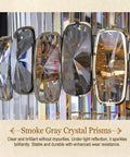 Premium Smoke Gray Crystal Chandelier Ceiling Fan 42 Or 48 Inch Dimmable LED Lights close-up of smoke gray crystal prisms.