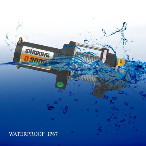 Beefy 4500 Lb Trailer Winch with Quarter Inch by Thirty Two Foot Synthetic Rope shown underwater to demonstrate waterproof feature.