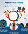 PB Motor TECH 3-way AC manifold gauge set with blue and red dial gauges and multicolor hoses