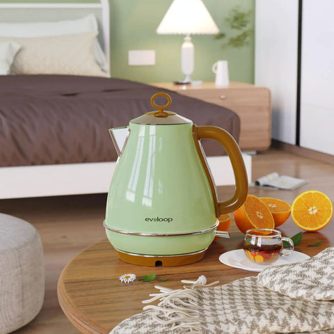 1.7L Electric Kettle With Auto Shut Off And Boil Dry Protection BPA Free Stainless Steel Teapot in a cozy bedroom setting