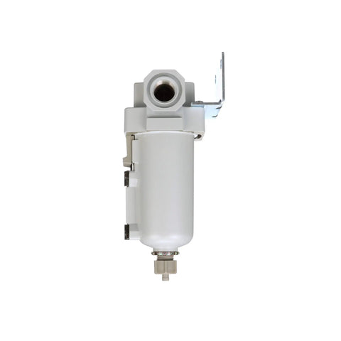 Heavy Duty Compressed Air Particulate Filter With 10 Micron Element, Metal Bowl And Sight Glass, Half Inch NPT Connection, Side View