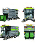 Heavy Duty Industrial Floor Sweeper Machine For Warehouses And Factories, compact commercial sweeper with side brushes and green bins.