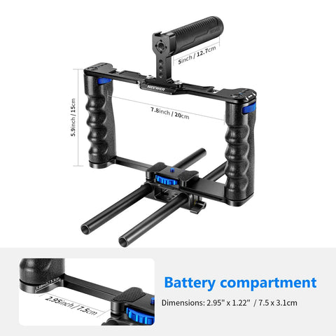 Aluminum Camera Cage Filmmaking Rig With Top Handle And Dual Grips Arca Type Base Universal Compatibility With Sony A7S III A7