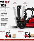 Heavy Gauge Mini Electric Forklift 2500 Lb Pallet Stacker showing mast tilt design for stable loading and unloading.