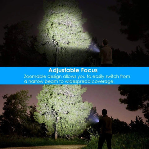 Person using Rechargeable 2000 Lumen LED Tactical Flashlight With Zoomable Beam IPX6 Waterproof Pocket Size Beast Bright