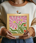 Flower Punch Needle Kit For Beginners Easy Embroidery Starter Set With Threader Needle Square Frame 9.4 By 9.4 Inch