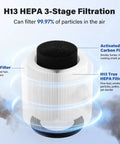 H13 HEPA 3-stage filtration showing layers of BD02L True HEPA Replacement Filters for BD02L Purifiers with pre-filter and carbon filter.