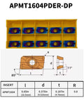 12Pc APMT1604PDER Carbide Milling Inserts Kit for Indexable End Mill Tool Holder, diagram and specifications shown