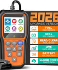 All In One OBD2 Scanner With Battery Tester And Live Data, Fault Code Reader With Freeze Frame, shown with cable and display