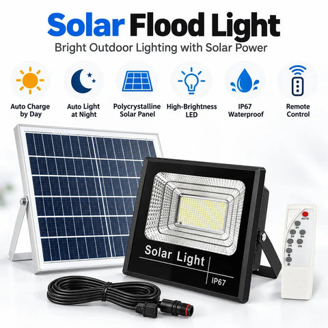 KUSOLE 200W/300W/500W Solar Floodlights & Outdoor Spotlights 300W with solar panel, high-brightness LED, and remote control.