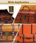 Retro Duckbill Toggle Hasp Latches Kit with heart padlocks and hinges on diverse wooden trunks and boxes