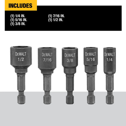 Impact Ready Nut Driver Set Magnetic 5 Piece With Recessed Corners shown with five sizes for versatile use