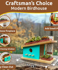 Modern Birdhouse DIY Kit For Kids And Adults Build Your Own Woodworking Craft Easy Fam Bonding Project For Skill Building Creative Woodworking Kit For Home Decor And Fun featuring a 12-inch cedar birdhouse with planter space and viewing window.