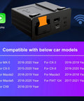 Wireless CarPlay Retrofit Kit With Type-C USB Hub For Mazda MZD Connect 2014-2019 Cars displayed with compatibility list