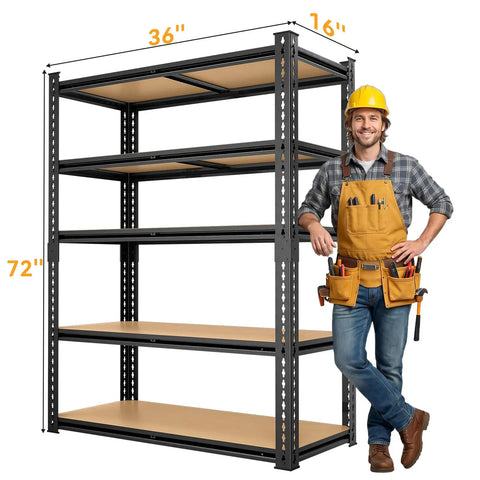 Beefed-Up Heavy Duty 5 Tier Adjustable Metal Shelving Unit With 2500 Lbs Capacity Ultra Sturdy Storage Rack For Garage Warehouse Pantry Closet And Kitchen Organization, 36x16x72 in