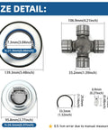 Badass Heavy Duty Front Axle Shaft And U Joint Plus Knuckle Vacuum Seal Hub O Ring And Dust Seals Kit sizes detail with measurements.