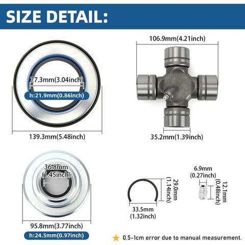 Badass Heavy Duty Front Axle Shaft And U Joint Plus Knuckle Vacuum Seal Hub O Ring And Dust Seals Kit sizes detail with measurements.