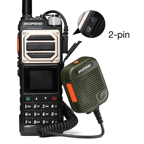 Boss Level Rugged Tactical Speaker Mic with Adjustable Volume Clip On Handheld Walkie Talkie Mic, two-pin plug visible