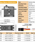 Waterproof Rc Servo With 50kg Torque Coreless Motor Metal Gear Digital Servo dimensions and specifications sheet