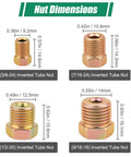 Nut dimensions of 25Ft Three Sixteenth Inch Zinc Coated Steel Brake Line Tubing Kit With 16 Inverted Flare Fittings Universal Replacement