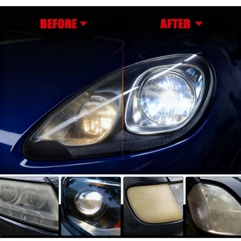 Before and after car headlights cleaned with 65 Piece 3 Inch Sanding Disc Set With M10 Backing Pad And 2 Interface Pads Wet Dry Sandpaper