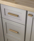 Champagne Bronze Cabinet Handles 5 Pack Adjustable Drawer Pulls for kitchen cabinets, shown installed on white cabinets.