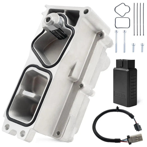 Beefed-Up Turbo Actuator For 6.7L Cummins Diesel Fits 2013 To 2018 Heavy Duty Pickup Trucks 2500 3500 4500 5500 VGT Turbocharger Actuator Replacement Holset HE300VG HE351VE VHT 68445522AA 68481772AA showing actuator with gaskets and wiring components.
