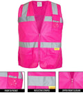 High Visibility Pink Safety Vest With Ansi Class Two Reflective Tape And Zip Front Closure Made From Hella Breathable Polyester with pockets.