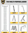 Heavy Duty 7 In 1 Folding Telescoping Ladder 19.6 Ft Aluminum Extension Ladder With 330 Lb Capacity For Home Projects And Professional Jobs, 19.7 ft extension view