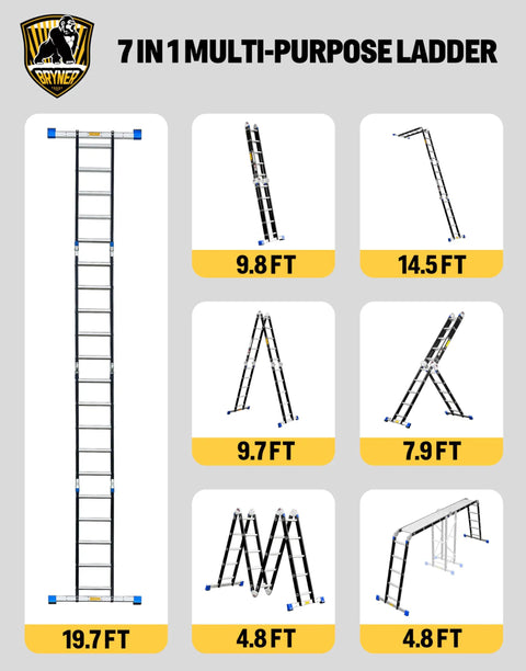 Heavy Duty 7 In 1 Folding Telescoping Ladder 19.6 Ft Aluminum Extension Ladder With 330 Lb Capacity For Home Projects And Professional Jobs, 19.7 ft extension view