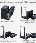 Four images showing Absolute Beast Mini Egpu Enclosure With Forty Gbps Thunderbolt Three Four And Usb Four with various PCIe cards.
