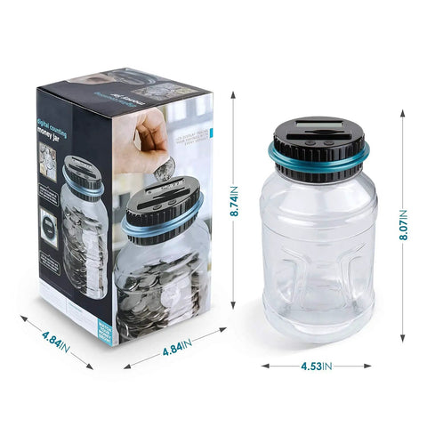 Big Digital Coin Counter Piggy Bank With LCD Display One Point Eight Liter Capacity Holds 800 To 1000 US Coins Blue Money Jar