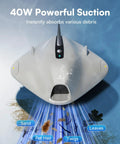 Cordless Robotic Pool Cleaner For Above Ground Pools With 40W Suction showcased cleaning various debris in water.