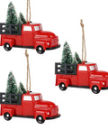 Three Pack Totally Vintage Red Truck Christmas Ornaments with Mini Christmas Trees handcrafted plastic models