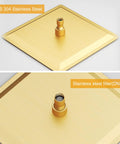 12 Inch Square Rain Shower Head High Pressure Stainless Steel Brushed Gold SUS 304, top and bottom view of water inlet