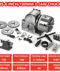 Heavy Duty 3 Jaw Dividing Head Combined With 6 Inch Rotary Indexer Featuring Zero To Ninety Degree Precision Rotation Built Tough For Cnc Milling Drill Press Hardcore Workholding Tool with accessories and specifications.