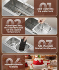 Pro Grade Two Tank Chocolate Tempering System 9 Lb Capacity Commercial Warmer and Melter 1000W shown with chocolate process