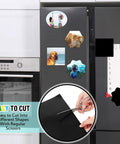 Ten Pack Magnetic Sheets With Adhesive Backing, 30 Mil Flexible Steel Vinyl Magnet Sheets for crafts shown on fridge with cut shapes