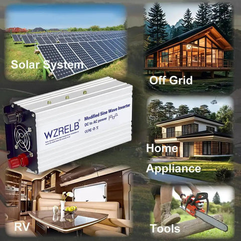 Grind Ready 1200 Watt Power Inverter Converting 12V DC To 110V AC With 2400W Peak Output For RV Camper Travel and Camping, showing LED panel.