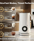 4 In 1 Milk Frother And Warmer For Latte Cappuccino And More Auto Hot And Cold Foam Maker 11.8oz on kitchen counter