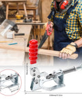 4 Pack 302F Push Pull Toggle Clamps 300 Lb Holding Capacity Heavy Duty Galvanized Steel with red handle in workshop setting.