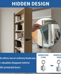 Heavy Duty Hidden Door Book Latch Featuring Slick Concealed Bookshelf Catch For Seamless Safe Room Upgrade And Smooth Operator DIY Stealth Lock Set with hand pulling a book.