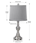 Gray fabric shade table lamp with silver base and dual USB ports, part of Table Lamps For Living Room Set Of 2 With 3-Way Dimmable Touch Control.