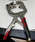 10 Inch Locking Pipe Clamp With Swivel V Pads For Welding And Repair, One-Hand Lock, Ergonomic Soft Rubber Handles