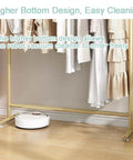 Beefy Heavy Duty Clothing Rack With Hooks For Home And Laundry Movable Clothes Rail In Gold Finish above robot vacuum cleaner