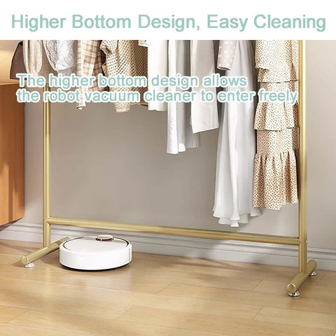Beefy Heavy Duty Clothing Rack With Hooks For Home And Laundry Movable Clothes Rail In Gold Finish above robot vacuum cleaner
