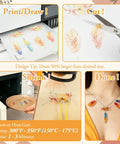Process steps for Super Slick Printable Shrink Plastic Sheets A4 Size: drawing, cutting, shrinking, and finished jewelry.