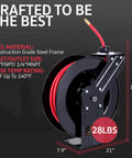 Industrial Retractable Air Hose Reel Three Eighth Inch By Fifty Feet Premium Hybrid Polymer Hose With Steel Construction